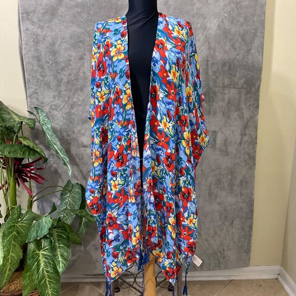 Anthropologie Do Everything in Love Open Front Kimono Cardigan Floral OS tassels - Picture 1 of 9